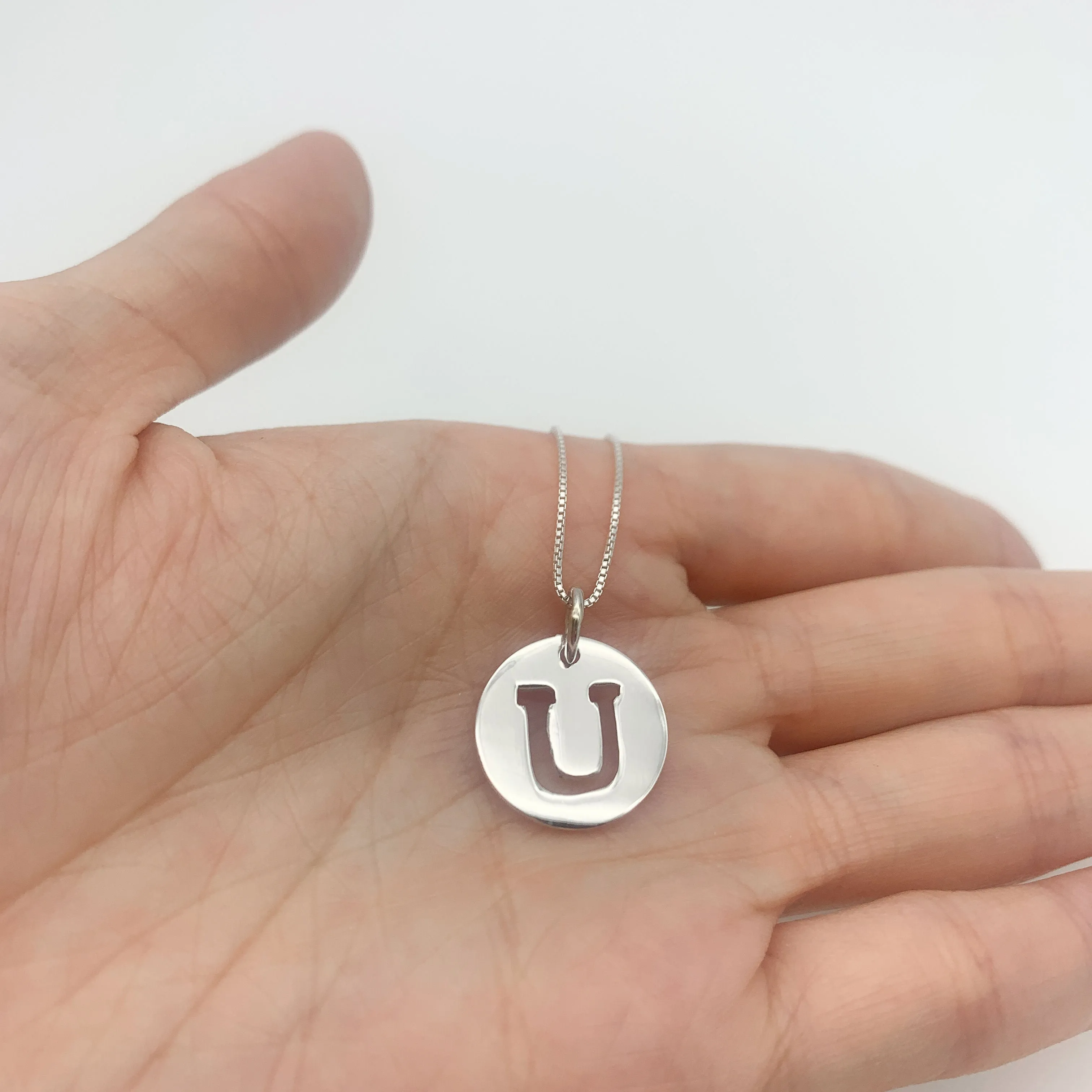 Letter U Necklace - Round Initial Pendant - Alphabet Letter Necklace