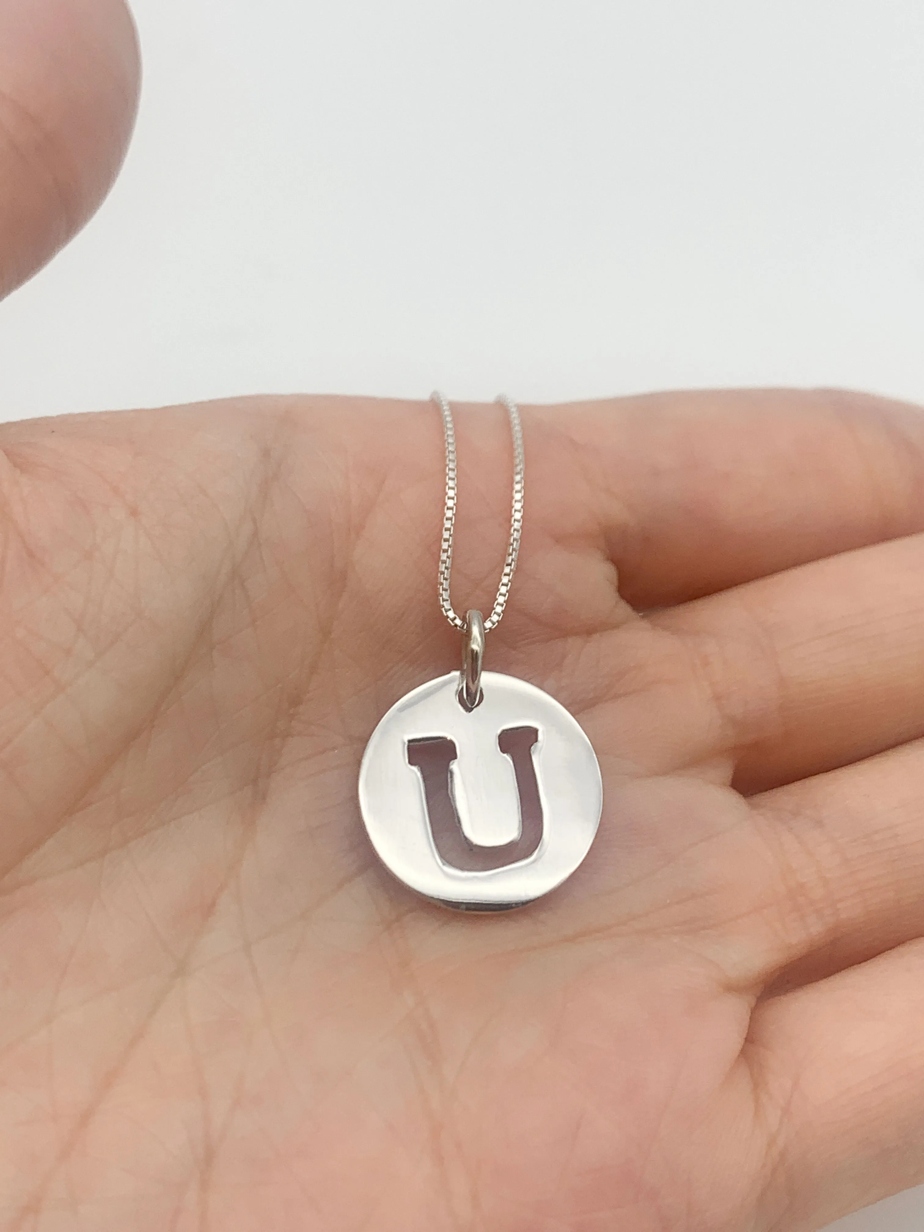 Letter U Necklace - Round Initial Pendant - Alphabet Letter Necklace