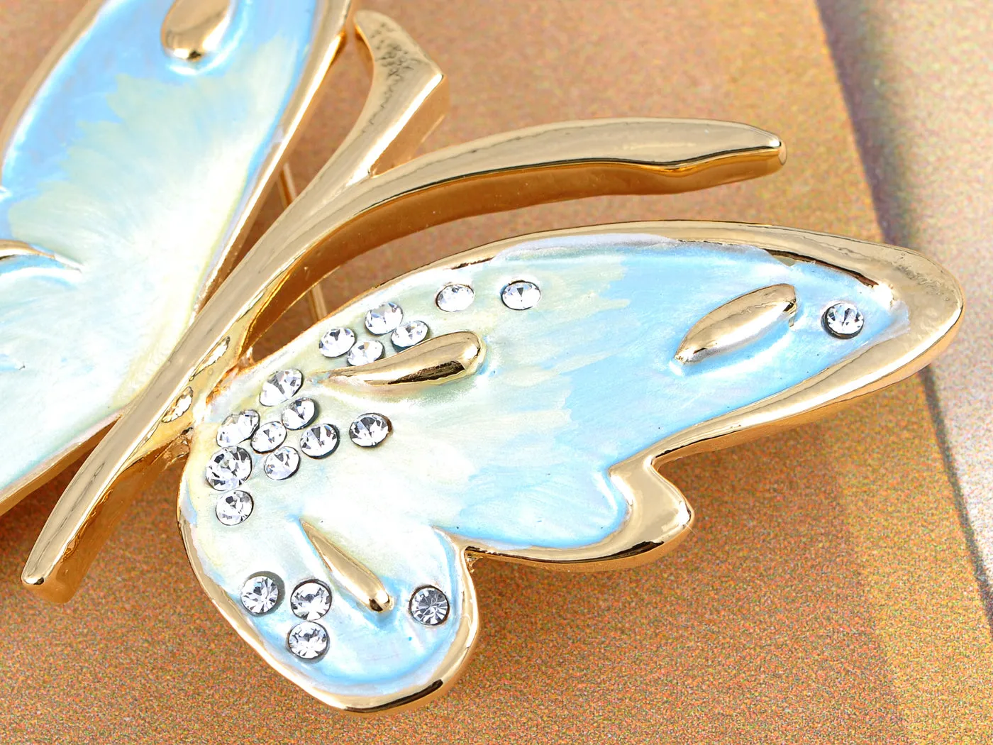 Light Blue Pearlescent Enamel Fluttering Butterfly Pin Brooch