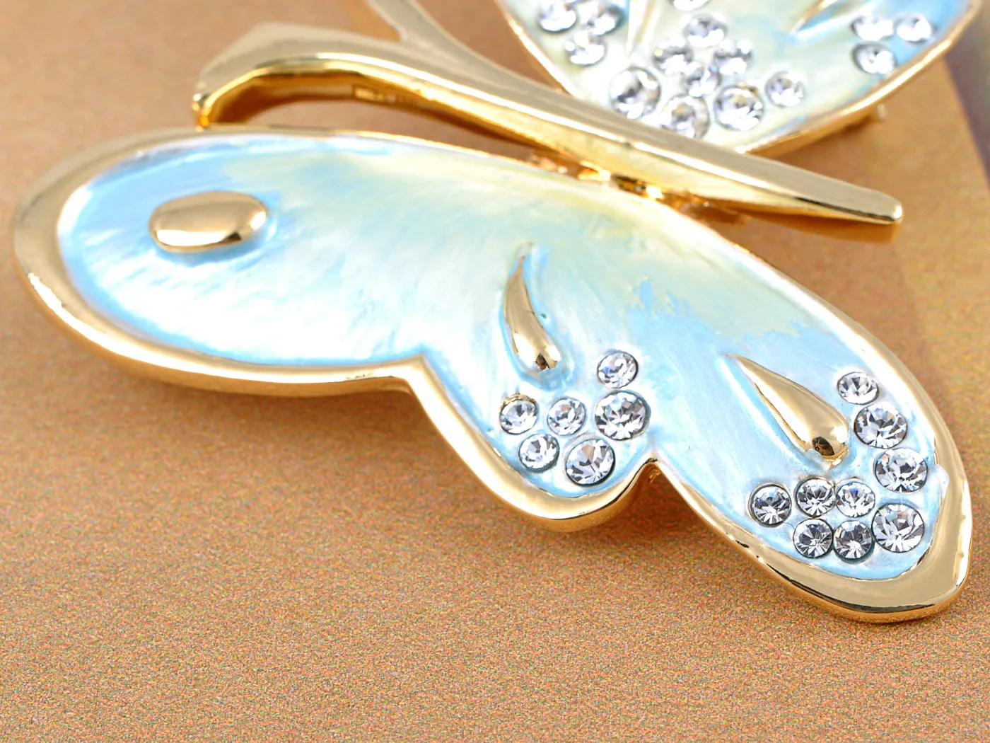 Light Blue Pearlescent Enamel Fluttering Butterfly Pin Brooch