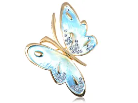 Light Blue Pearlescent Enamel Fluttering Butterfly Pin Brooch