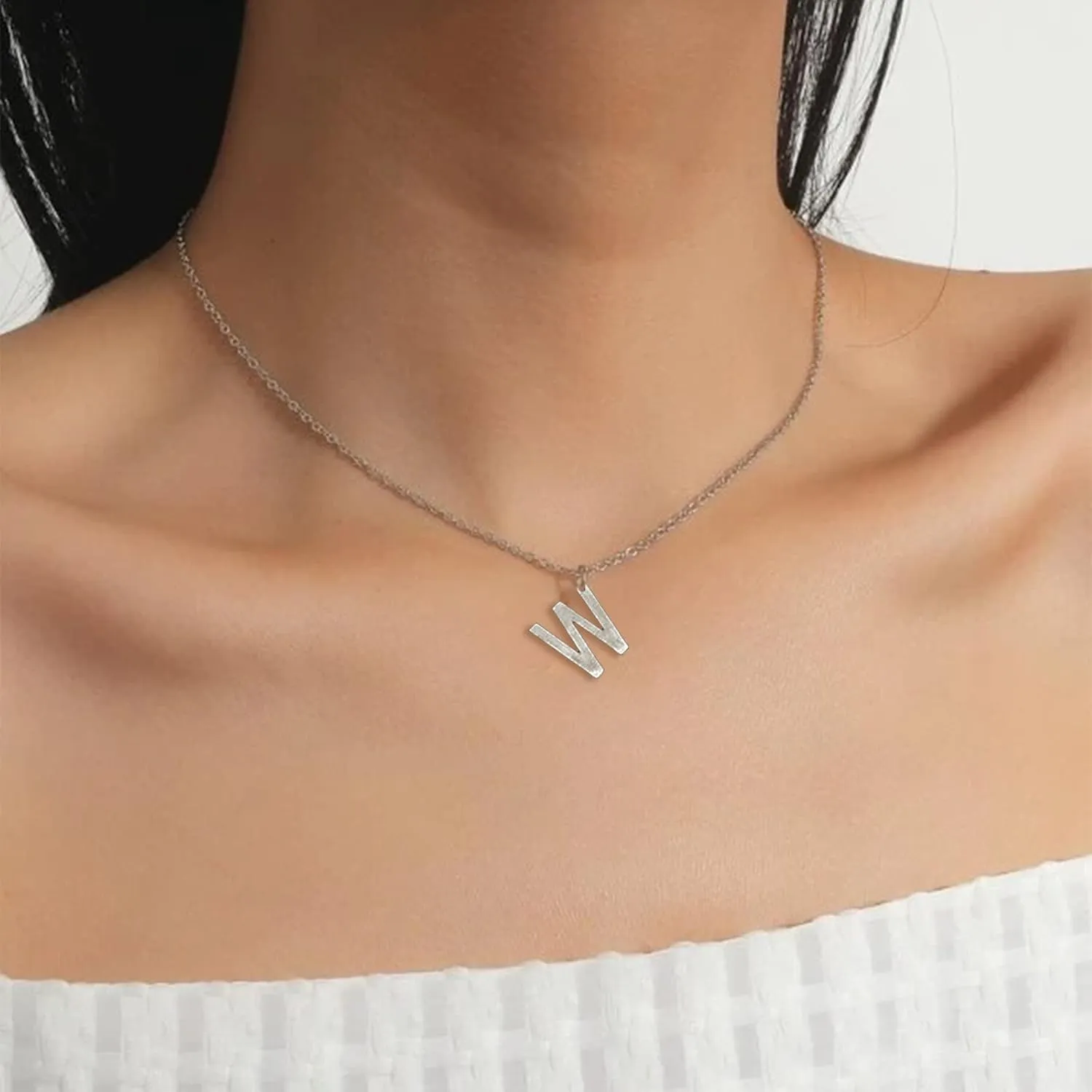 Long tiantian Silver Layered Initial Necklaces for Women Gifts Trendy Stuff Silver Gold Paperclip Link Chain Necklace Coin Letter Pendant Choker Toggle Clasp