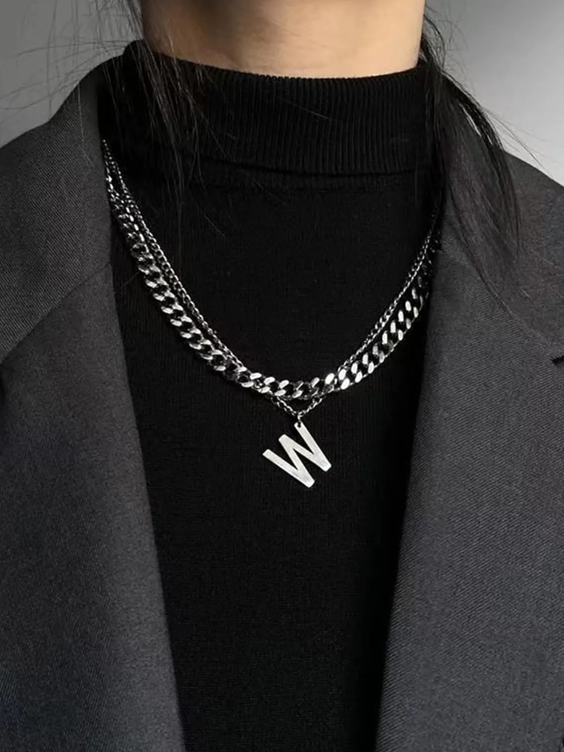 Long tiantian Silver Layered Initial Necklaces for Women Gifts Trendy Stuff Silver Gold Paperclip Link Chain Necklace Coin Letter Pendant Choker Toggle Clasp