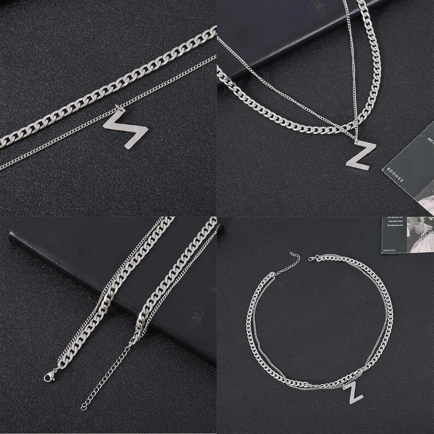 Long tiantian Silver Layered Initial Necklaces for Women Gifts Trendy Stuff Silver Gold Paperclip Link Chain Necklace Coin Letter Pendant Choker Toggle Clasp