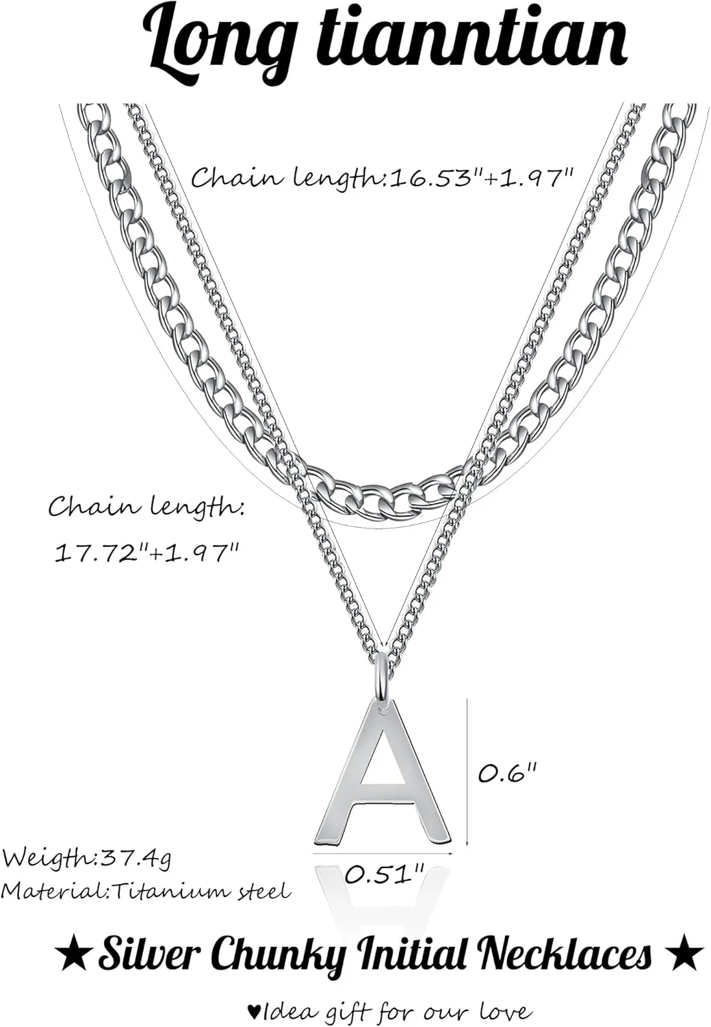 Long tiantian Silver Layered Initial Necklaces for Women Gifts Trendy Stuff Silver Gold Paperclip Link Chain Necklace Coin Letter Pendant Choker Toggle Clasp