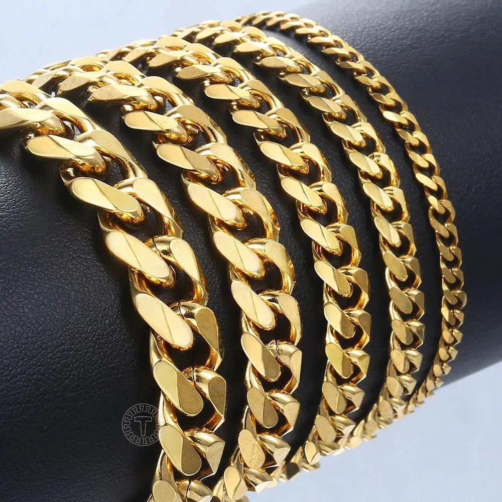Men Chain Bracelet | Curb Chain Bracelet | 3-11mm Chain Bracelets | Cuban Chain Bracelet | Silver Black Gold Bracelet | Link Chain Bracelet