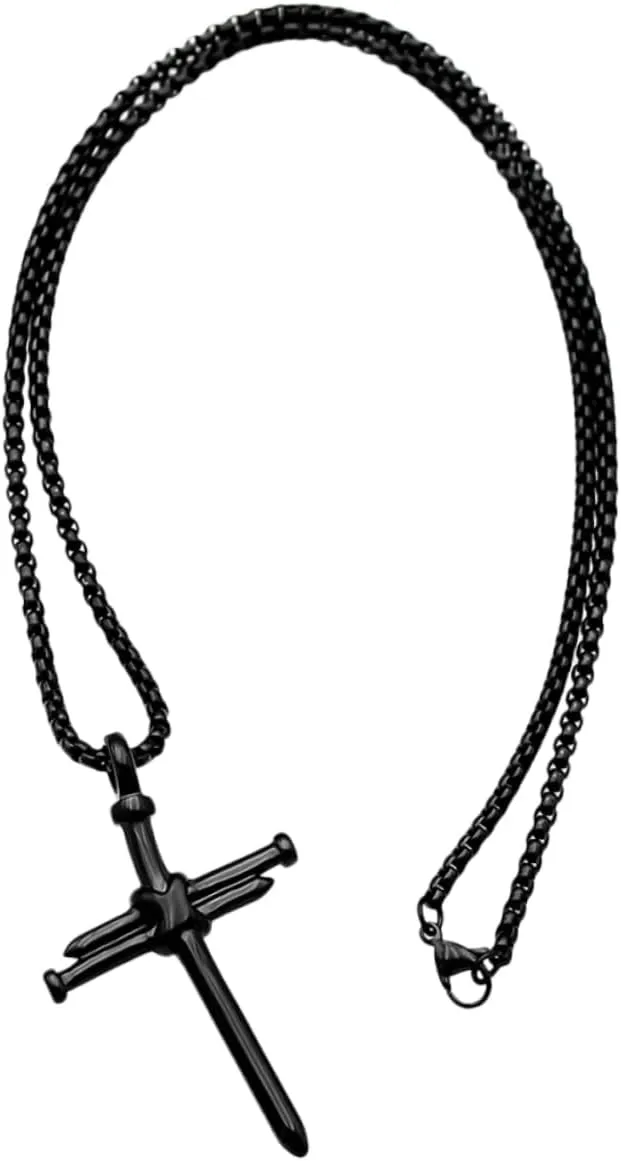Men Cross Pendant Necklace Electroplated Chain Unique Punk Design Cross Necklace for Men Long