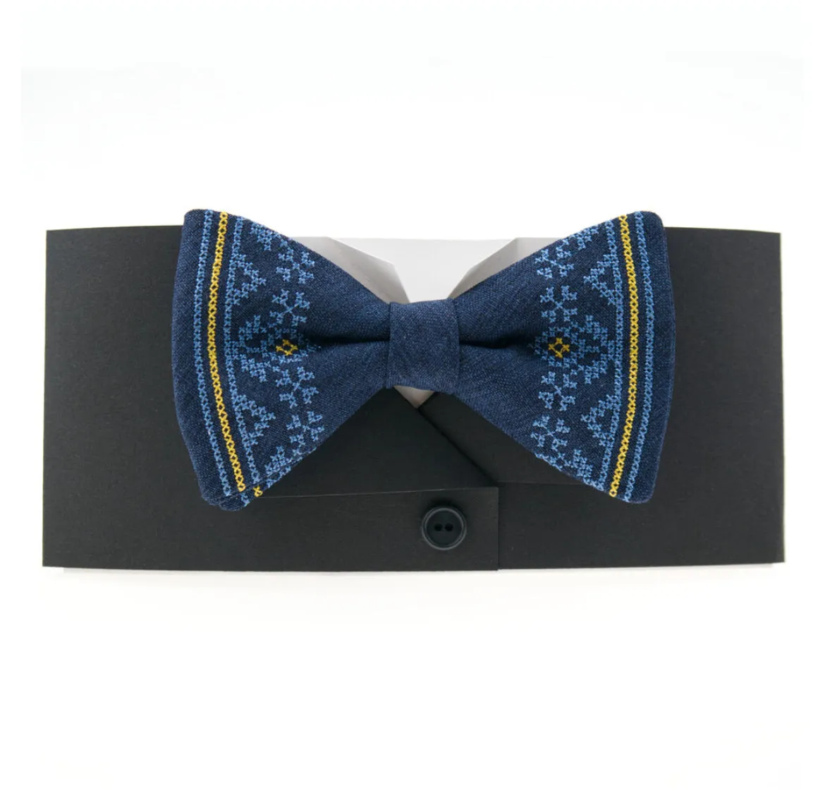 Men's Embroidered Bowtie- Blue and Yellow
