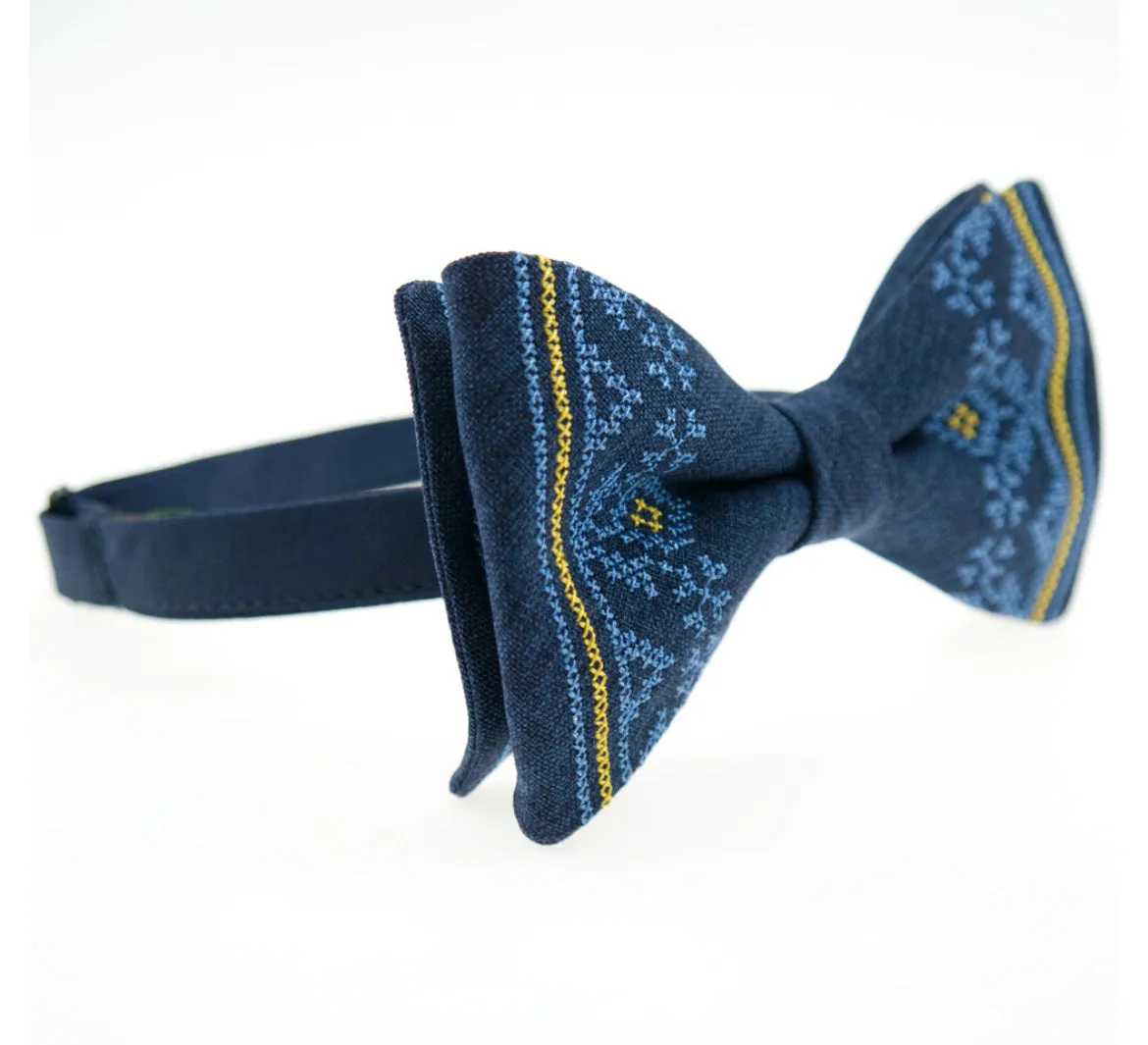 Men's Embroidered Bowtie- Blue and Yellow
