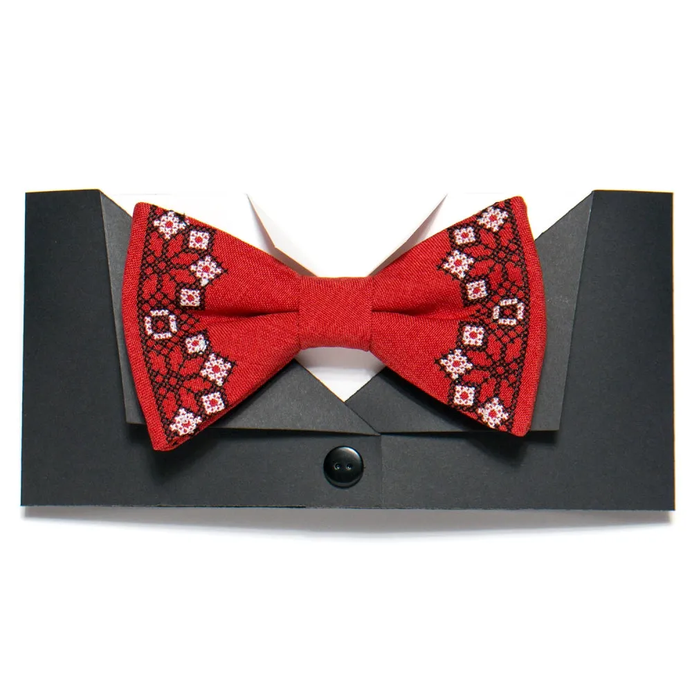 Men's Embroidered Bowtie- Red