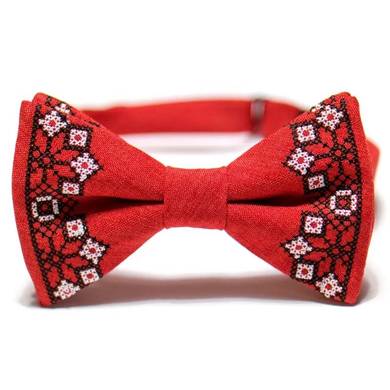 Men's Embroidered Bowtie- Red