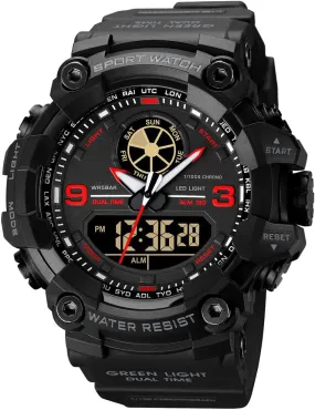 Mens Military Watches for Men, Men's Wrist Watches, Analog Digital Watch Stop Watches for Sports, Large Dual Time 12/24H Gifts for Him