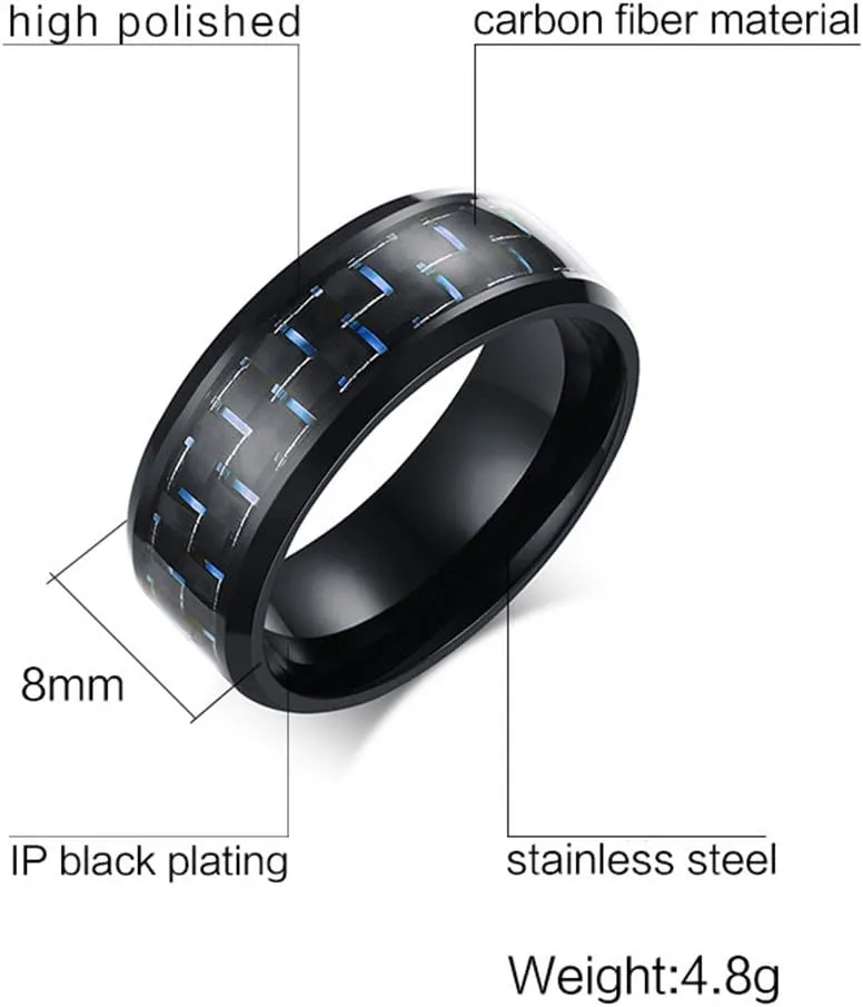 Men's Wedding Bands Classic 8MM Tungsten Carbon Fiber Titanium Steel Forever Love Promise Rings for Him High Polish Comfort Fit Size 7-12