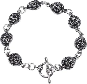 Metal Bracelets for Men Silver, Chain Bracelets Lion Head Stainless Steel Mens Bracelets for Larger Wrists