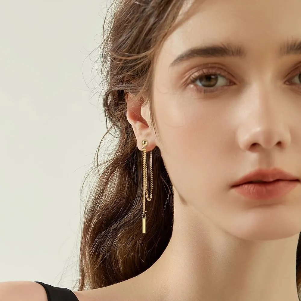 Minimalist Long Chain Dangling Earrings for Women Cool Tassel Long Bar Ear Stud Chain Linear Drop Threader Earrings Jewelry