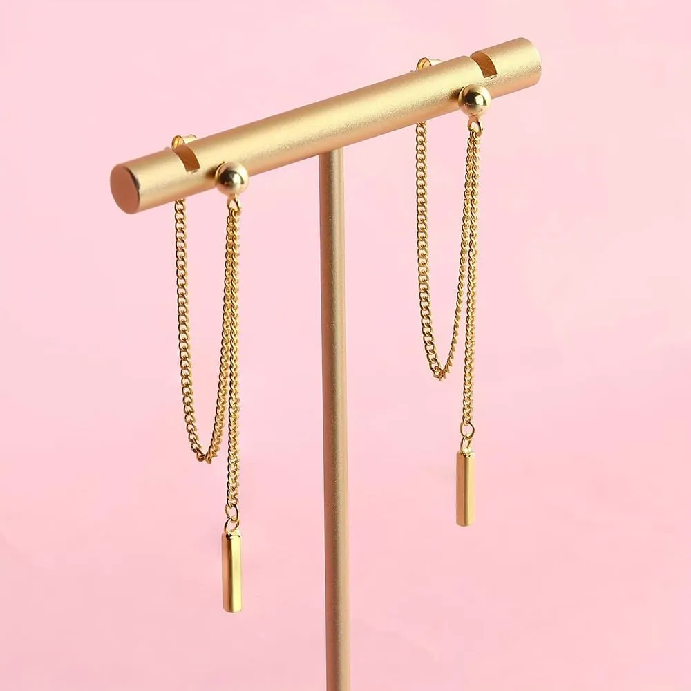 Minimalist Long Chain Dangling Earrings for Women Cool Tassel Long Bar Ear Stud Chain Linear Drop Threader Earrings Jewelry