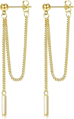 Minimalist Long Chain Dangling Earrings for Women Cool Tassel Long Bar Ear Stud Chain Linear Drop Threader Earrings Jewelry