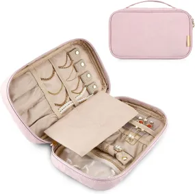MIZATTO Travel Jewelry Organizer Case, Portable Jewelry Holder Organizer for Travelling Necklaces, Earrings, Rings and Bracelets, Pink