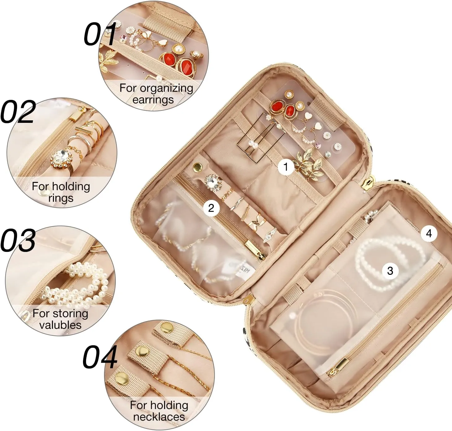 MIZATTO Travel Jewelry Organizer, Medium Jewelry Storage Bag for Necklaces, Earrings, Rings and Bracelets