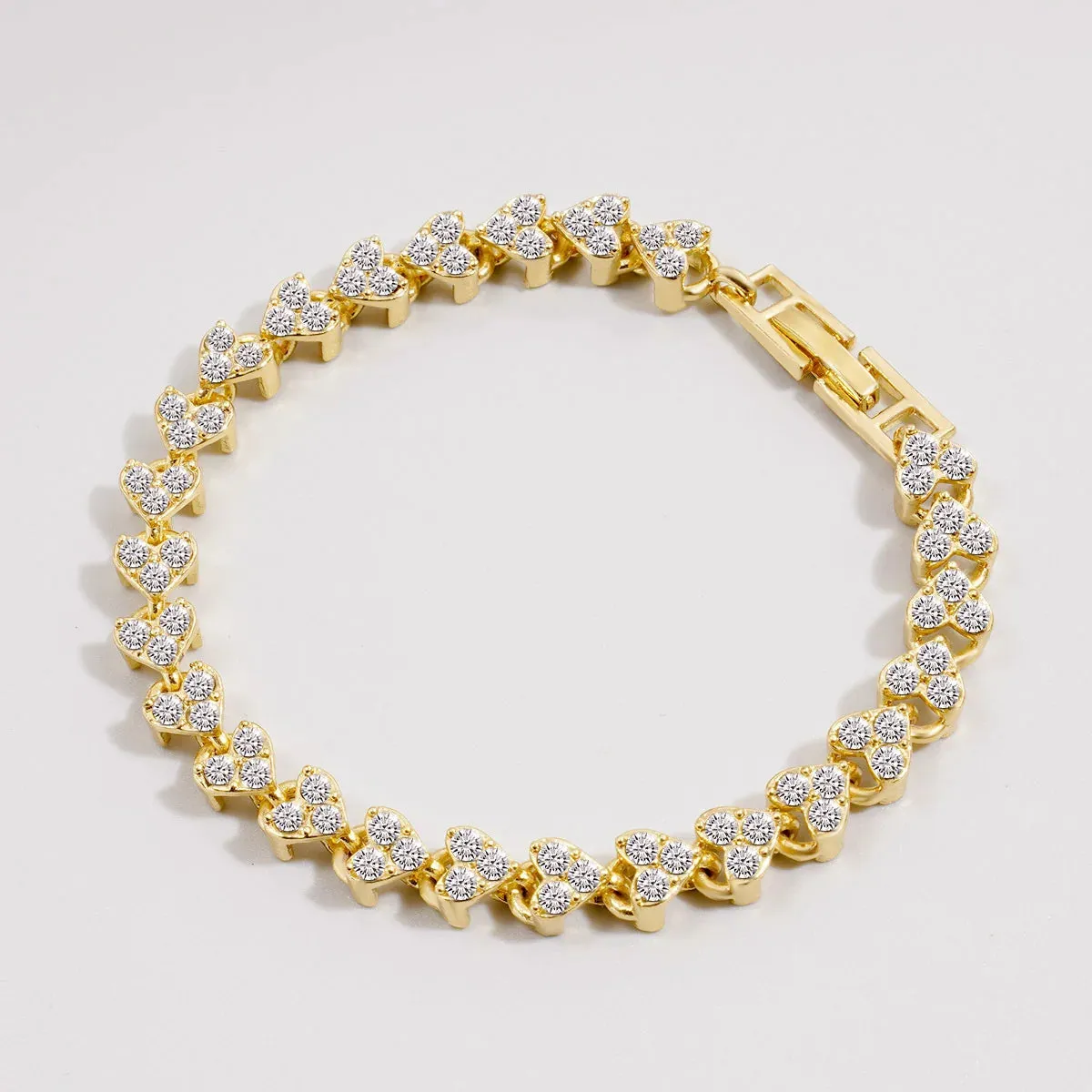 Modern Luxury Roman Crystal Heart Chain Bracelets for Women Shiny Bangle Silver Gold Rose Gold Jewelry Accessories
