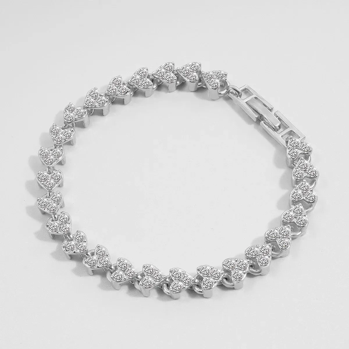 Modern Luxury Roman Crystal Heart Chain Bracelets for Women Shiny Bangle Silver Gold Rose Gold Jewelry Accessories