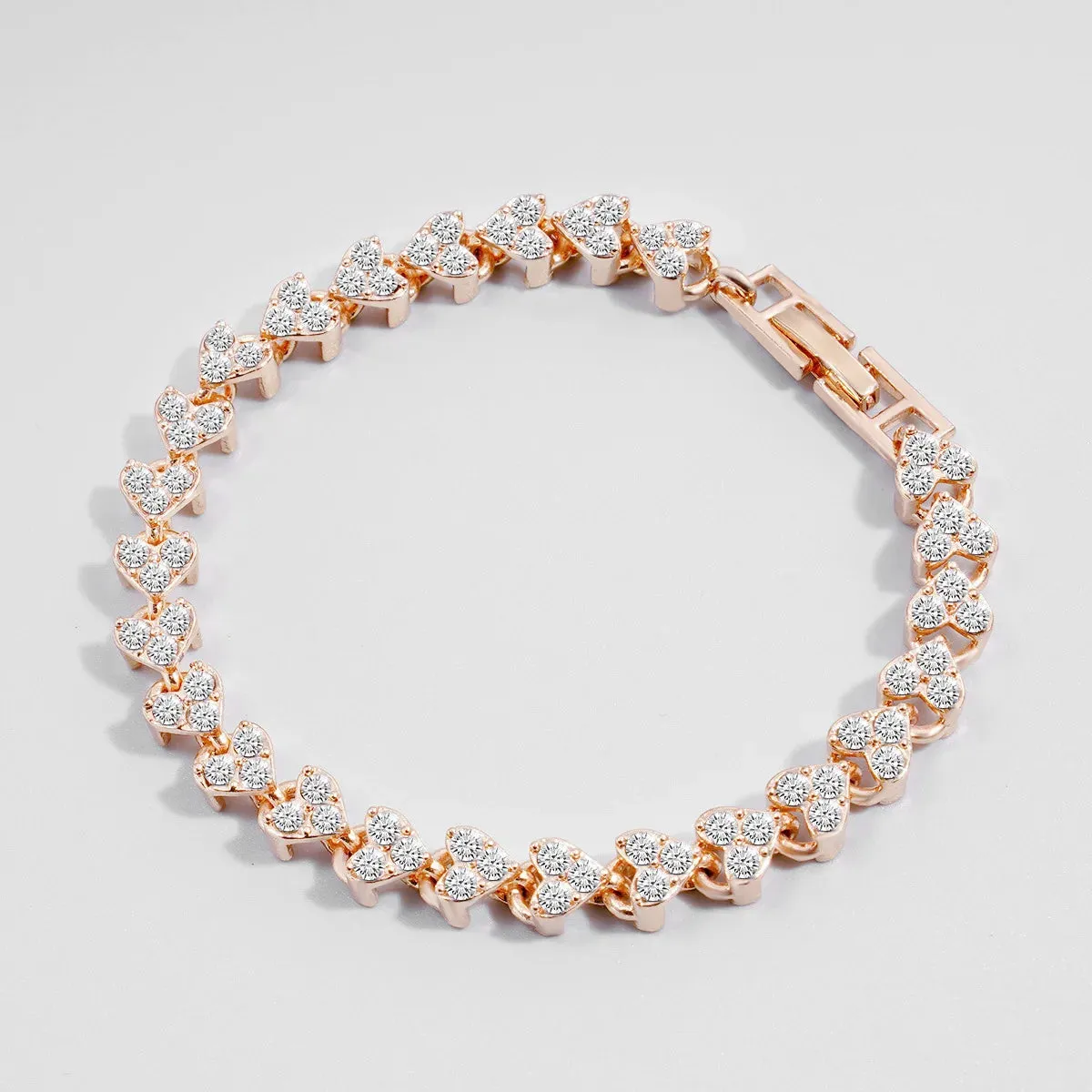 Modern Luxury Roman Crystal Heart Chain Bracelets for Women Shiny Bangle Silver Gold Rose Gold Jewelry Accessories