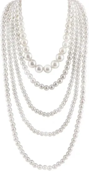 Multilayer Strand Long Choker Necklace,Flapper Beads Necklaces for Women, Fashion Imitation Faux Pearls Long Necklace Vintage Costume Jewelry Necklace