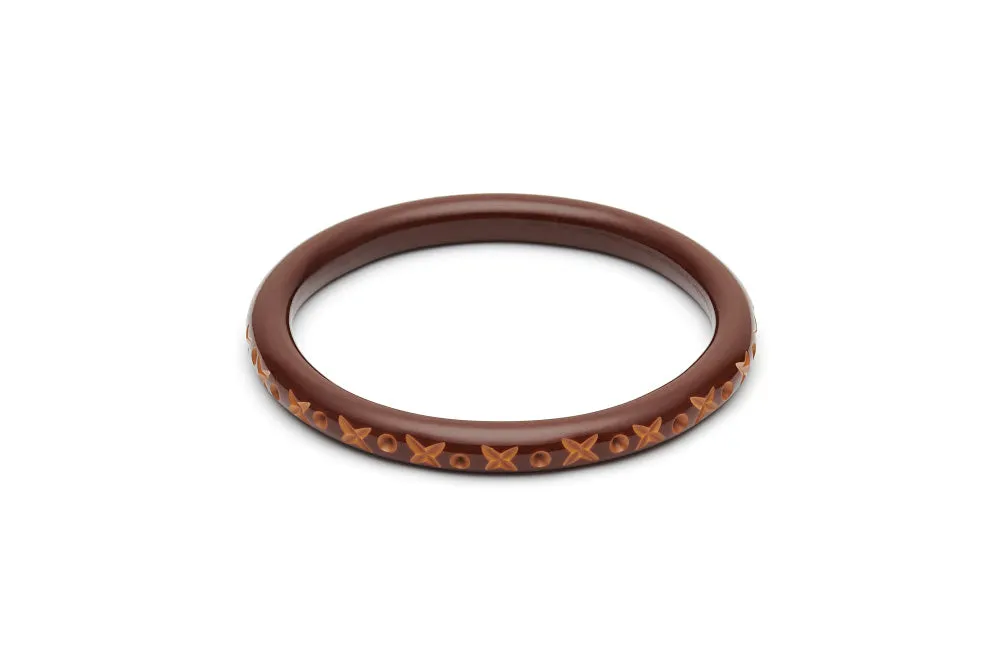 Narrow Walnut Carved Duchess Bangle