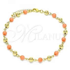 Oro Laminado Fancy Anklet, Gold Filled Style Ball Design, with Pink Pearl, Polished, Golden Finish, 03.63.2227.2.10