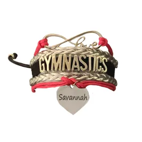 Personalized Gymnastics Bracelet with Engraved Name Charm- Girls Gymnastics Infinity Charm Bracelet- Gymnastics Jewelry for Gymnast & Teams - Gymnastics Gift