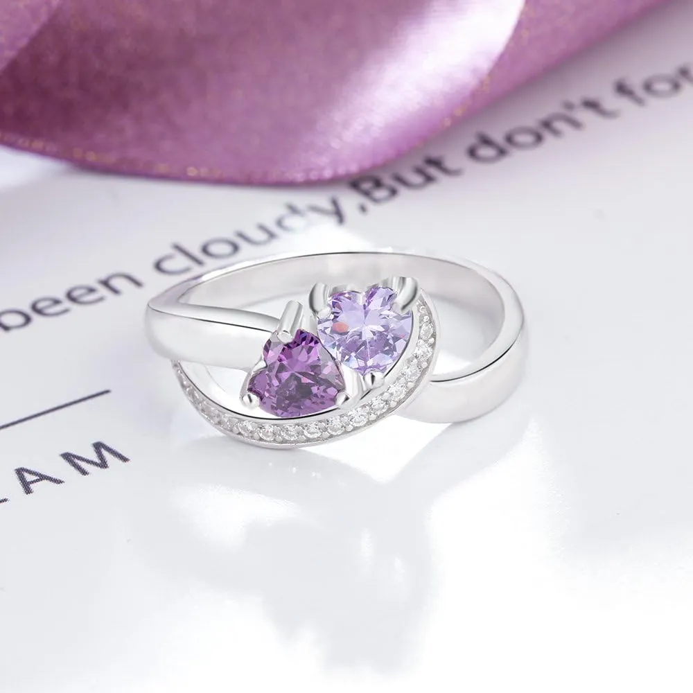 Personalized Name Rings 2 Simulated Birthstones Promise Rings for Her Women Couple Engagement Rings Band