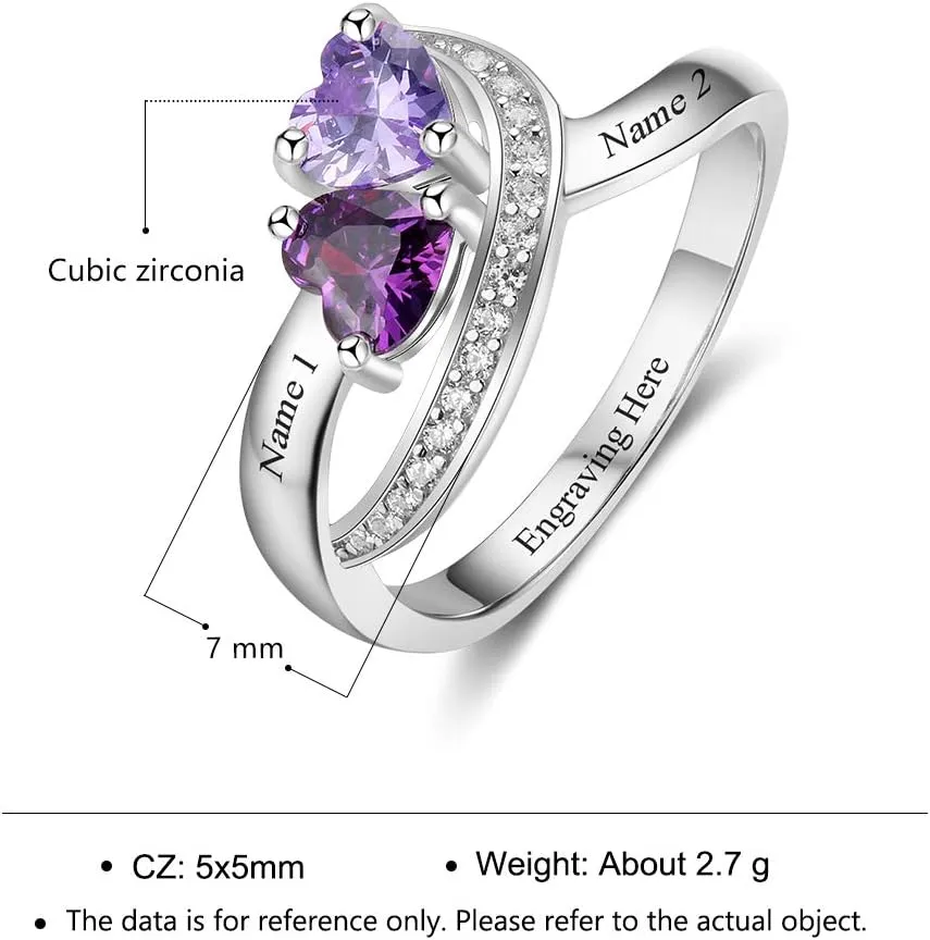Personalized Name Rings 2 Simulated Birthstones Promise Rings for Her Women Couple Engagement Rings Band