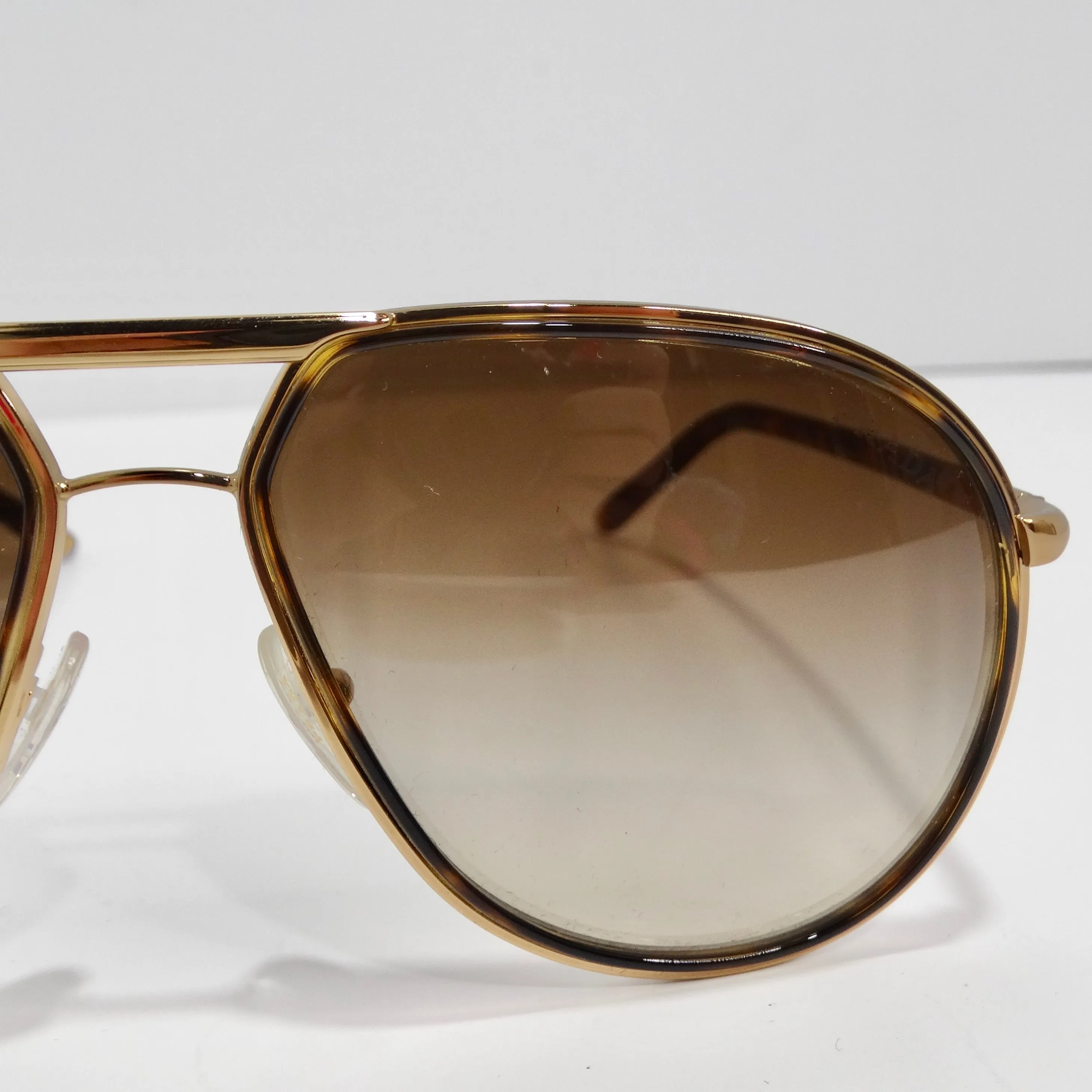 Prada 1990s Gold Tone Tortoise Shell Aviator Sunglasses
