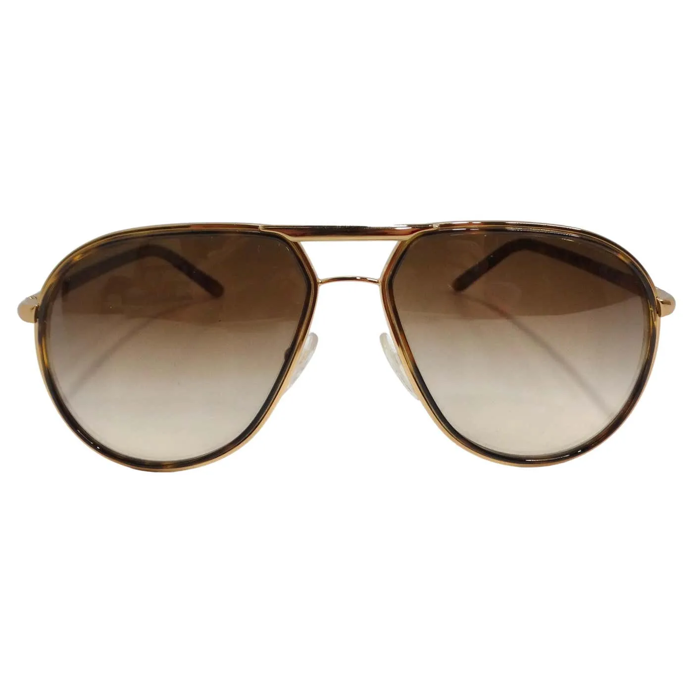 Prada 1990s Gold Tone Tortoise Shell Aviator Sunglasses
