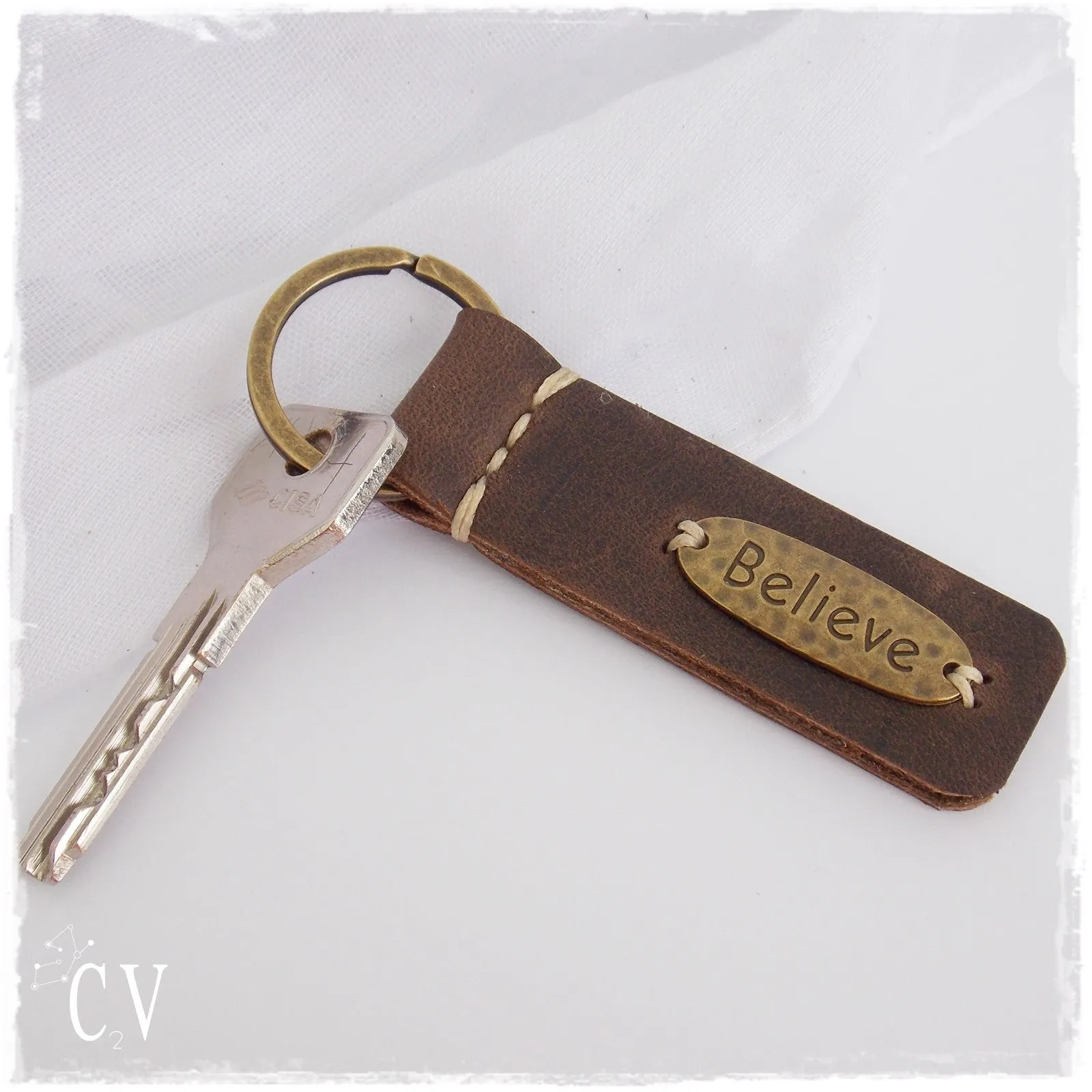 "BELIEVE" Inspirational Leather Keychain