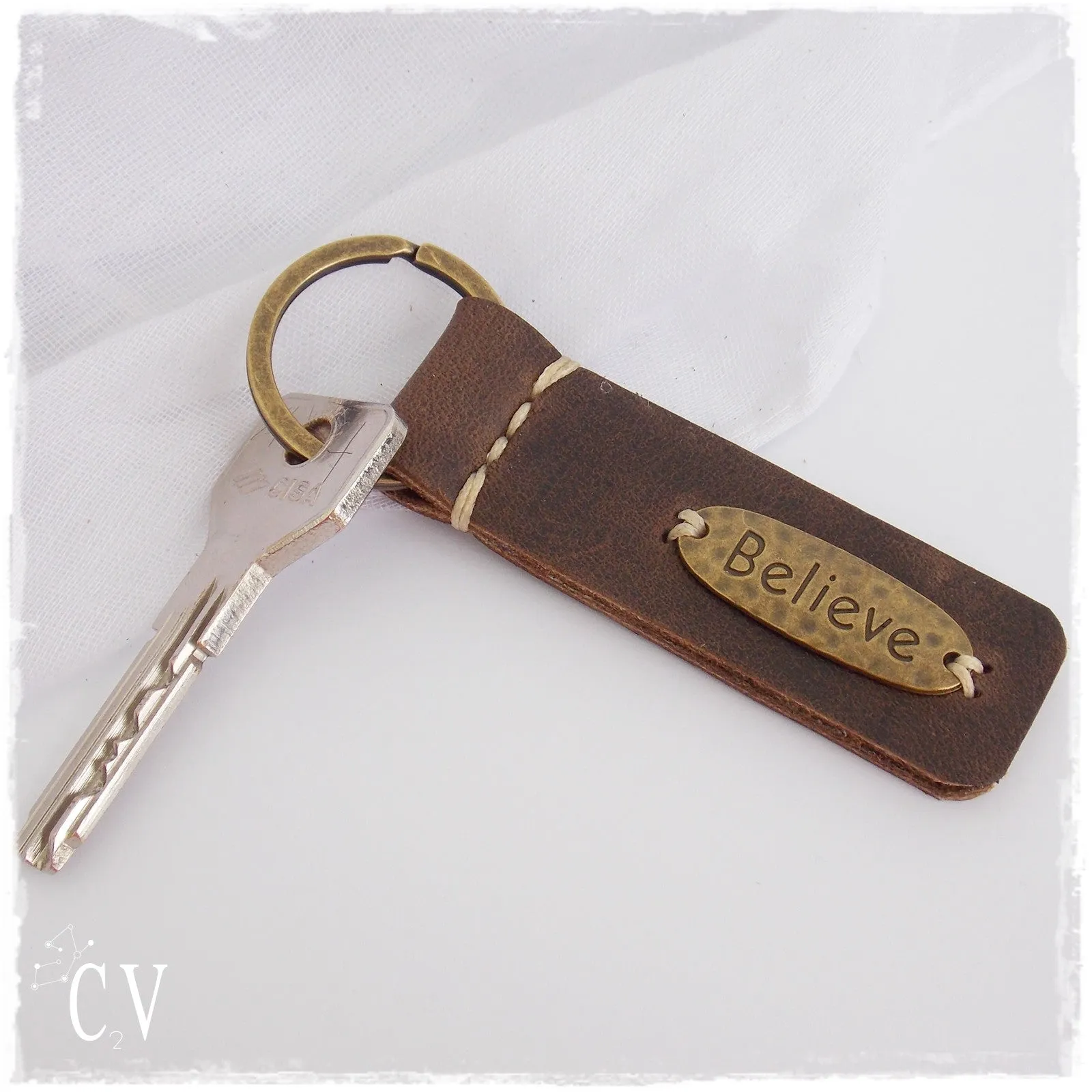 "BELIEVE" Inspirational Leather Keychain