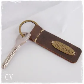 "BELIEVE" Inspirational Leather Keychain