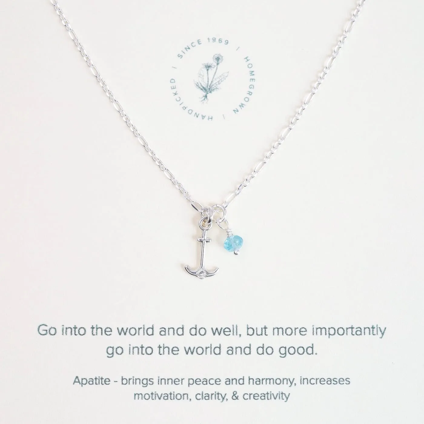 "Go Into The World And Do Good" Charm Necklace with Anchor & Apatite