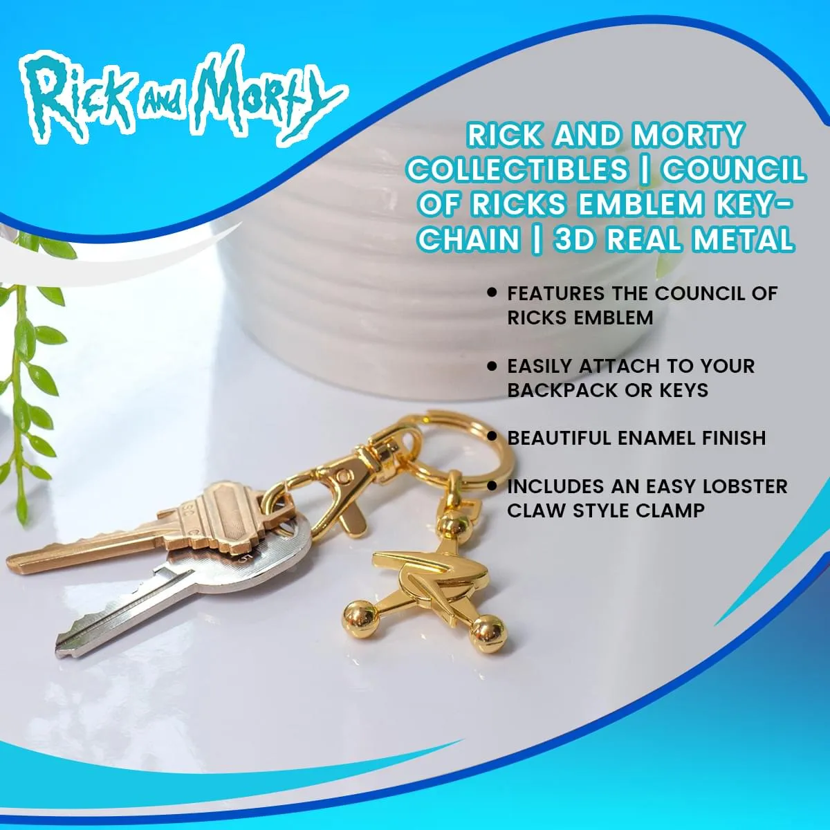 Rick and Morty Collectibles | Council of Ricks Emblem Keychain | 3D Real Metal