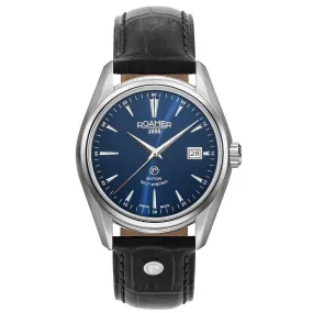 roamer searock classic automatic gents stainless steel blue dial strap watch
