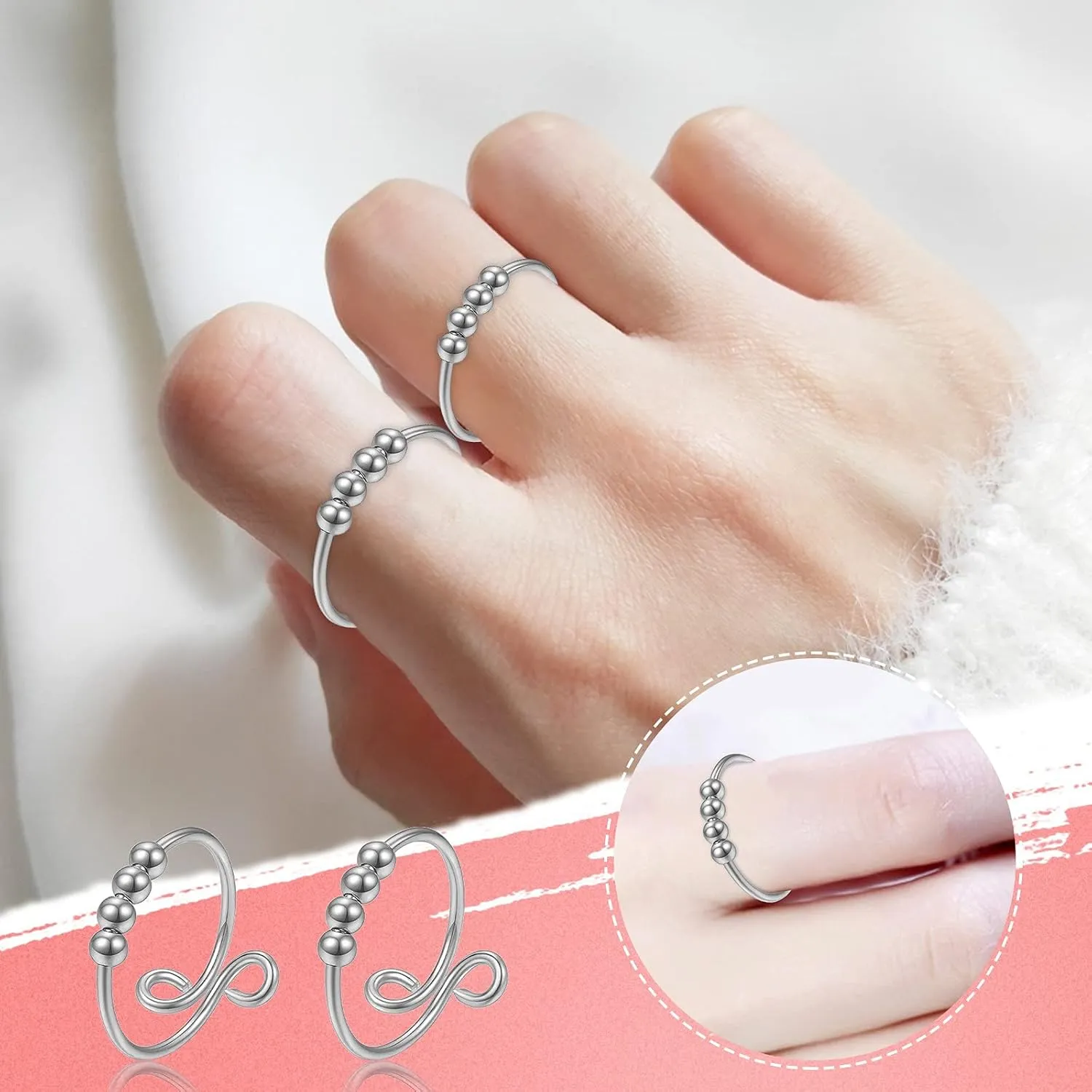 Rotatable Relieving Stress Ring for Women Men Adjustable Opening Rings Titanium Steel Eternal Ring Jewelry Gift
