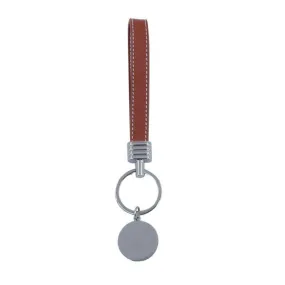 Round Keyring with Leather Hand Chain - Brown