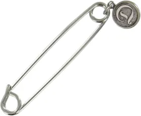 Safety Pin Brooch Silver Tone Cursive Initial Letter D Charm Dangle Made 2" Fashion Brooch for Women Trendy Accessories for Women Stylish Additions Chic Details