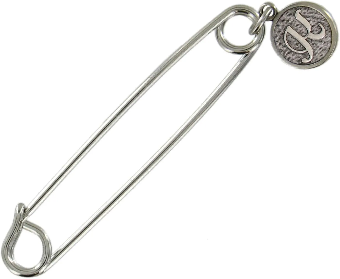 Safety Pin Brooch Silver Tone Cursive Initial Letter K End Charm Made 2" Fashion Brooch for Women Trendy Accessories for Women Stylish Additions