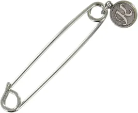 Safety Pin Brooch Silver Tone Cursive Initial Letter K End Charm Made 2" Fashion Brooch for Women Trendy Accessories for Women Stylish Additions