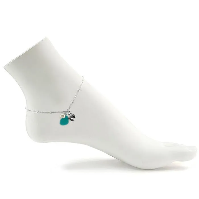 Sea Glass Metal Crab Pearl Charms Anklet