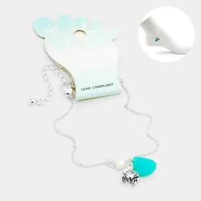 Sea Glass Metal Crab Pearl Charms Anklet