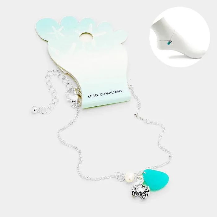 Sea Glass Metal Crab Pearl Charms Anklet