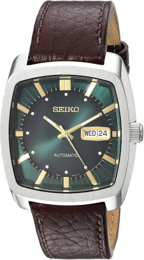 SEIKO Automatic Watch for Men - Recraft Series - Brown Leather Strap, Day/Date Calendar, 50m Water Resistant