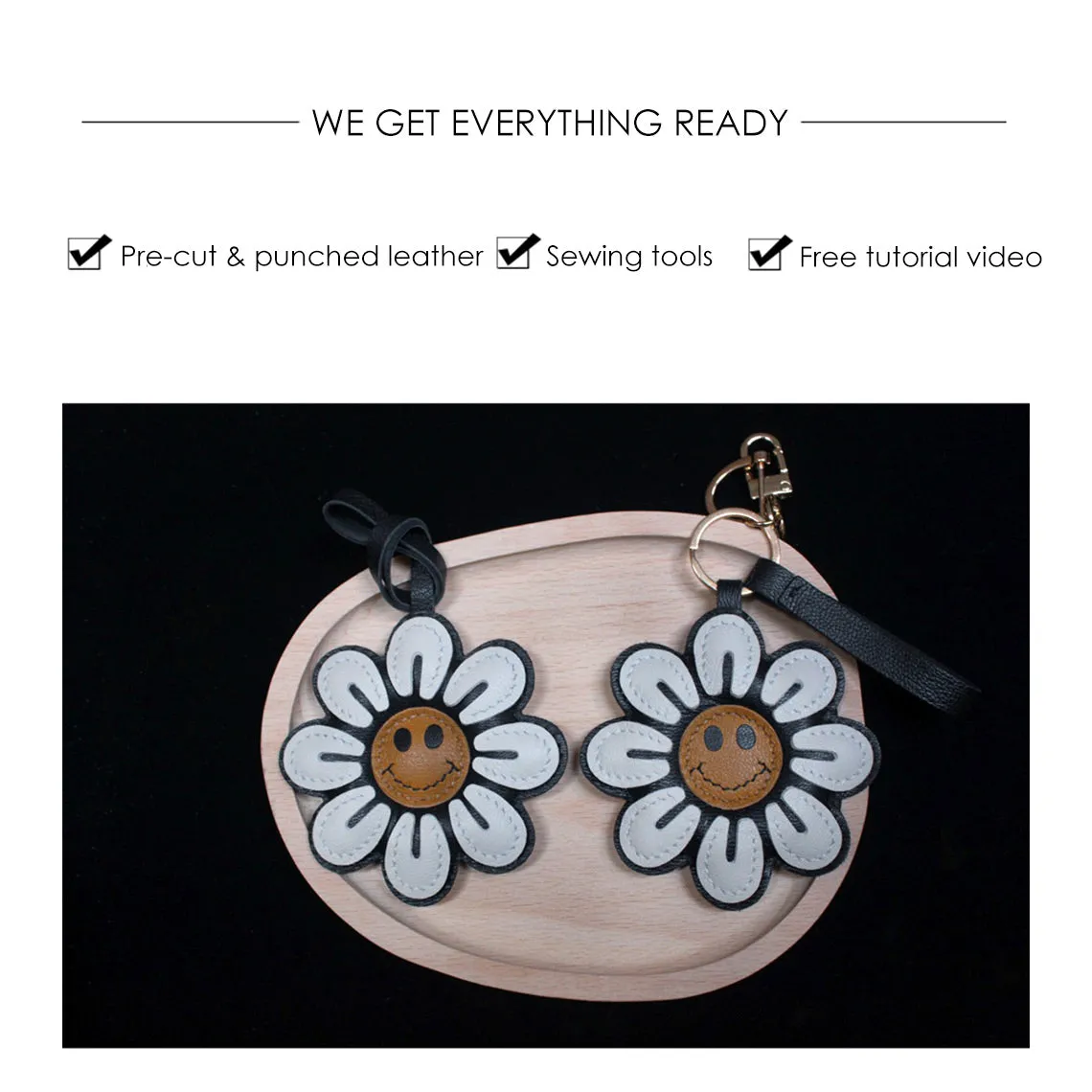 Sheep Leather Smile Flower Keychain DIY Kits